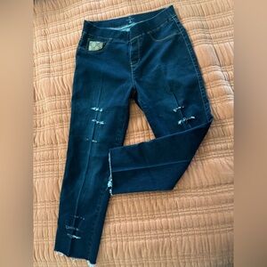 Upcycled Distressed Dark Blue Women's Jeggings
